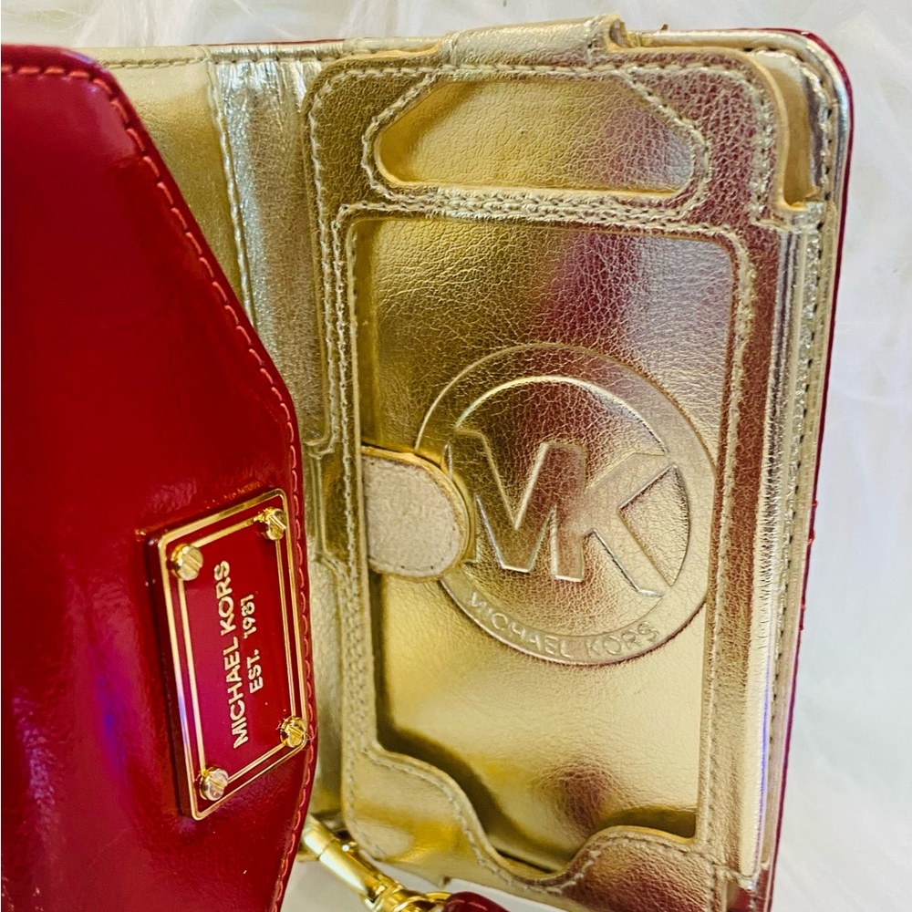 Michael Kors Glossy Red Wristlet with Gold Accents - Picture 5 of 8